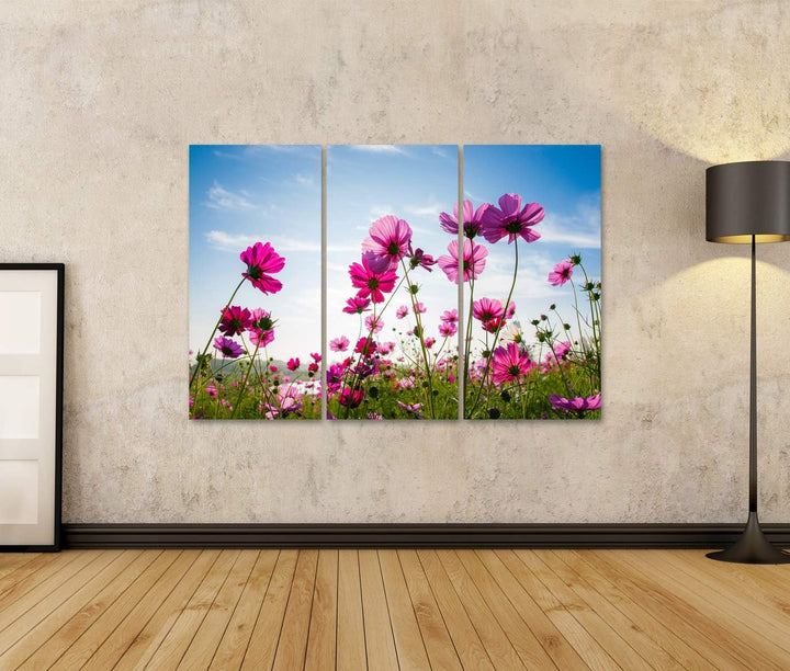 islandburner Bild auf Leinwand Blumenfeld Pink Blauer Himmel Bilder Wandbilder Poster