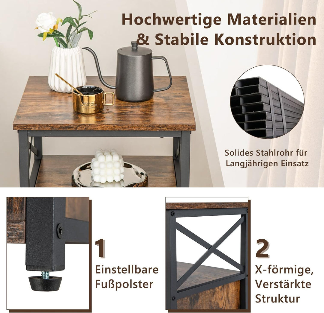 COSTWAY 4 Ebenen Beistelltisch Industrie Design, Nachttisch mit 2 Klappschubladen & offenem Regal, N