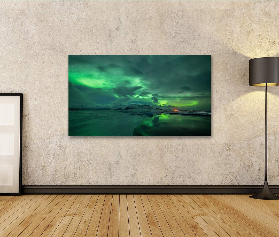 islandburner Bild auf Leinwand Aurora Borealis Über Jokulsarlon Lagune In Island Bilder Wandbilder P