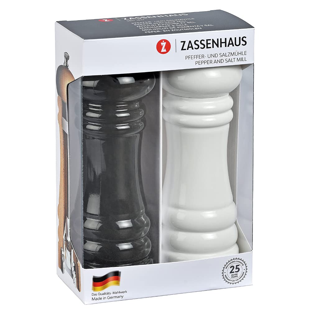 Zassenhaus Mühlenset BERLIN Buchenholz | Geschenkset | Schwarz & Weiss | mit stufenlos verstellbarem