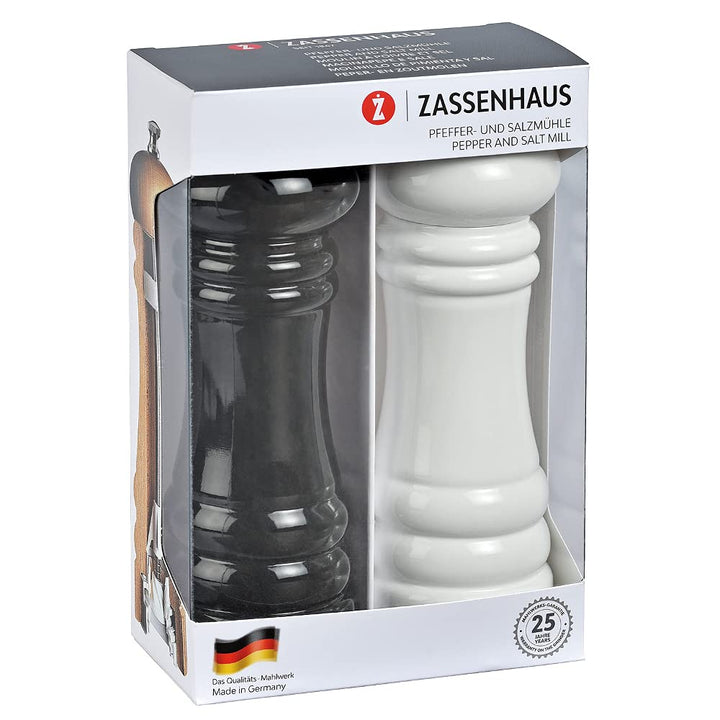 Zassenhaus Mühlenset BERLIN Buchenholz | Geschenkset | Schwarz & Weiss | mit stufenlos verstellbarem
