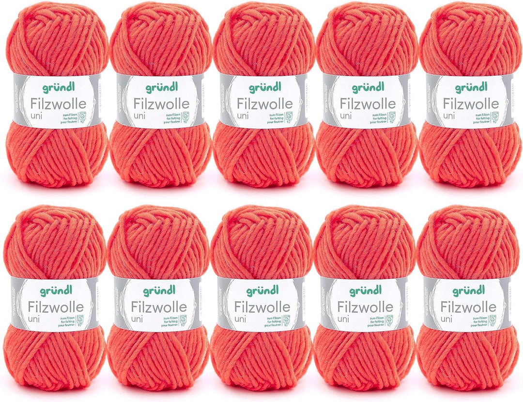 Gründl Filzwolle uni (Wolle zum Filzen, Stricken und Häkeln, Garn aus 100 % Schurwolle, 50 g / 50 m,