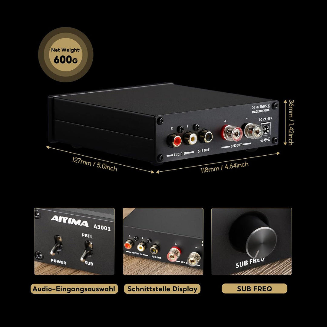 AIYIMA A3001 200W Subwoofer-Verstärker HiFi-Mono-Leistungsverstärker Klasse D-Verstärker mit Vollfre
