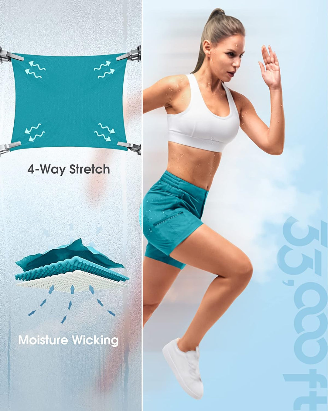 33,000ft Wanderhose Damen Kurz, Cargo Shorts Bermuda Stretch Leichte Laufshorts Sommer UPF50+ Kurze