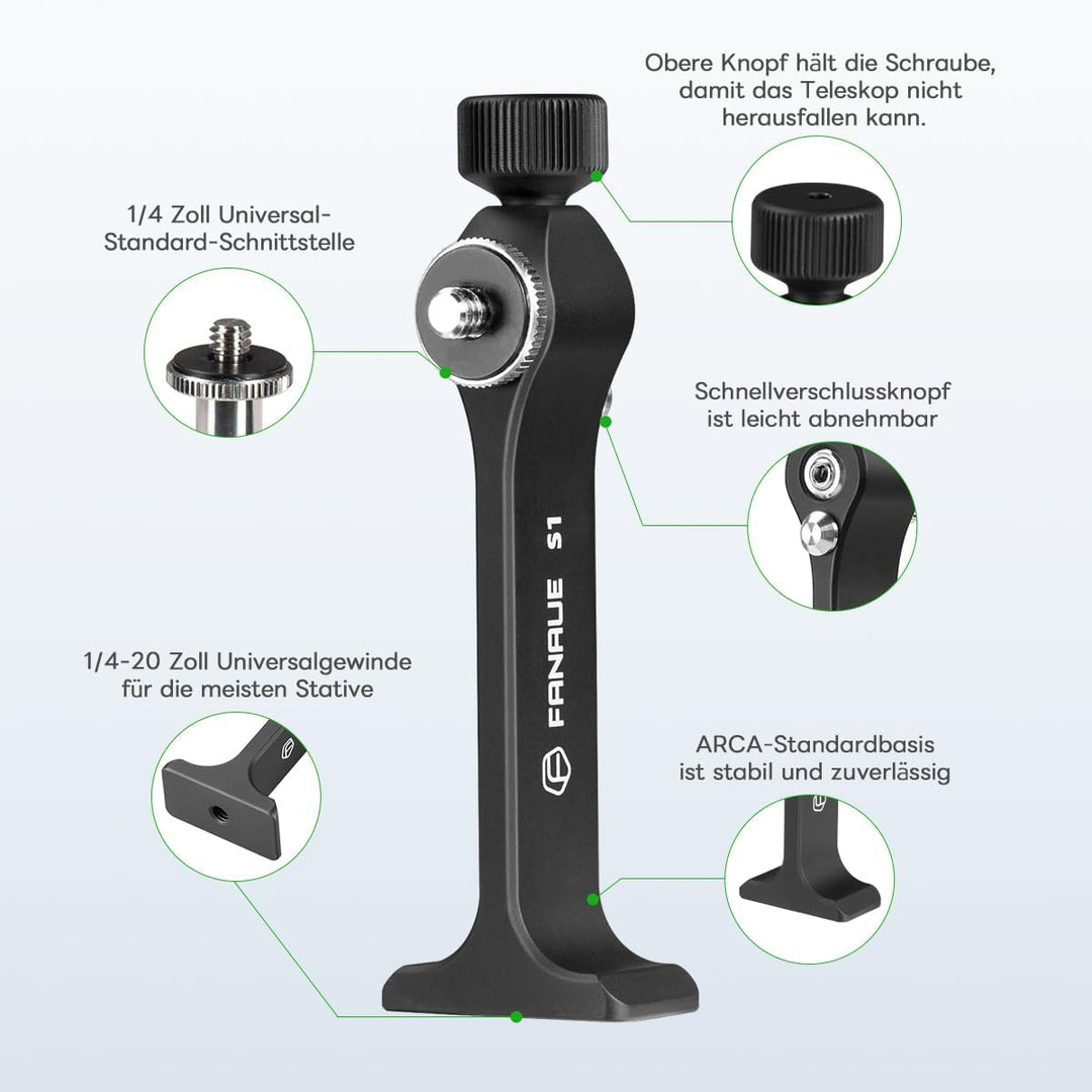 FANAUE Fernglas Stativadapter mit 1/4-20" Gewinde, Kompatibilität mit Porro-Ferngläser und Arca Kuge