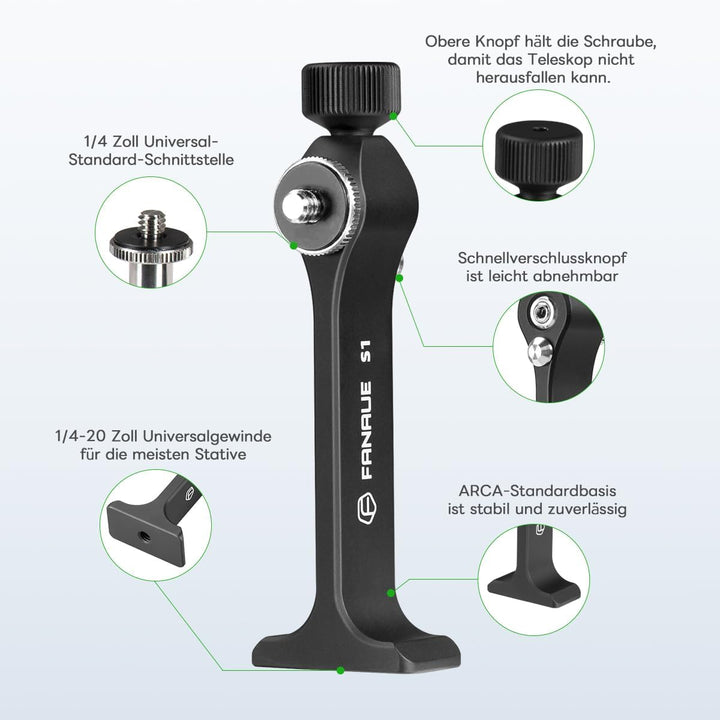 FANAUE Fernglas Stativadapter mit 1/4-20" Gewinde, Kompatibilität mit Porro-Ferngläser und Arca Kuge
