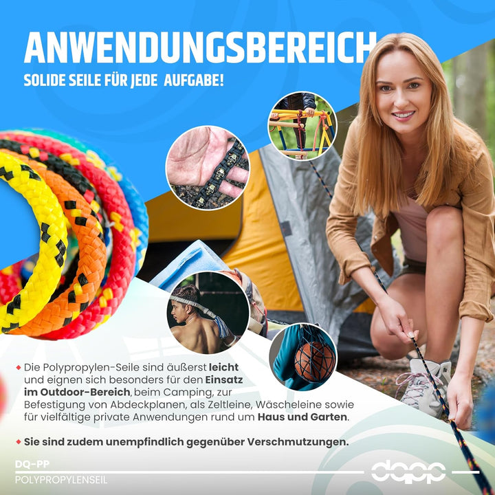 DQ-PP POLYPROPYLENSEIL | 8mm | 100m | ORANGE Polypropylen Seil | Traglast bis 750 kg Tauwerk PP Flec