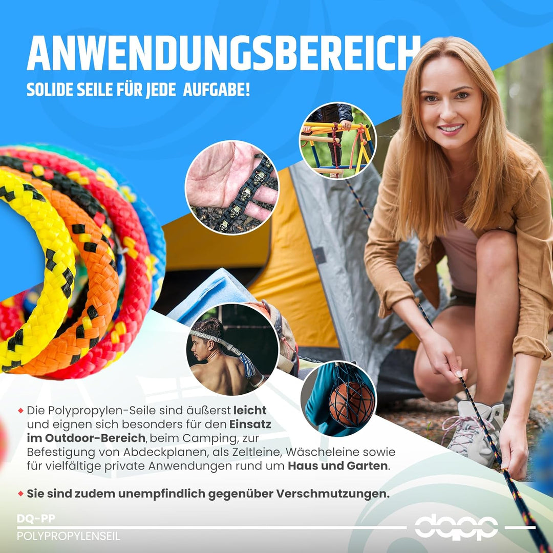 200m POLYPROPYLENSEIL 8mm ORANGE Polypropylen Seil Traglast bis 750 kg Tauwerk PP Flechtleine Textil