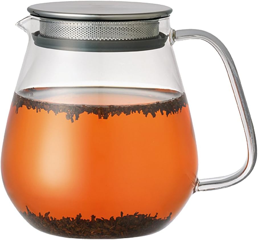 Kinto Unitea One Touch Teekanne aus Edelstahl, 720 ml, hitzebeständige Glas-Teekanne mit Edelstahlsi