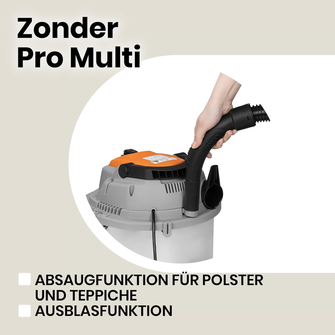Zeegma ZONDER PRO Multi Nass Trockensauger, Industriestaubsauger 1600W für Asche, Behälter 25 L, Fil
