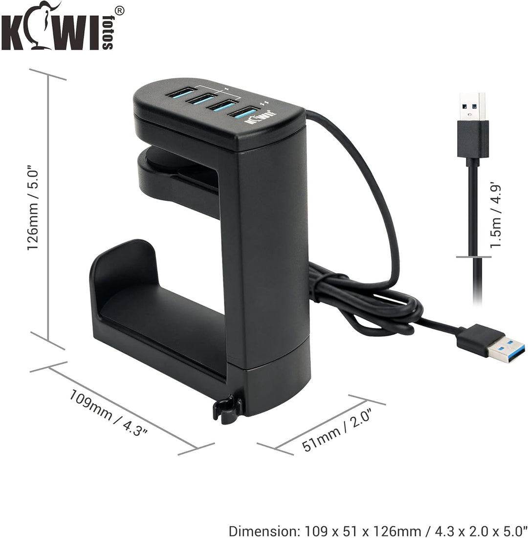 KIWIFOTOS 2-in-1-Kopfhörerständer unter dem Schreibtisch mit 4 Anschlüssen USB-Hub-Organizer, Headse