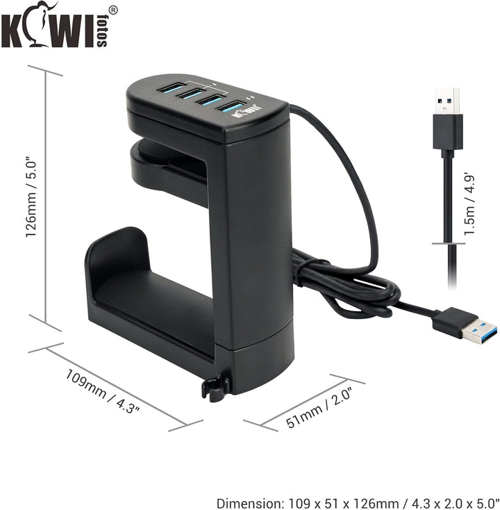 KIWIFOTOS 2-in-1-Kopfhörerständer unter dem Schreibtisch mit 4 Anschlüssen USB-Hub-Organizer, Headse