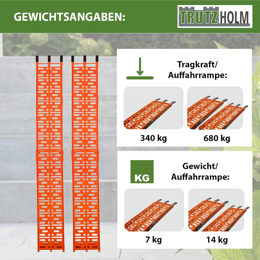 TRUTZHOLM 2X Auffahrrampe 680 kg Faltbare ALU Rampen klappbar Alu Auffahrrampe Rampe Verladerampen 3
