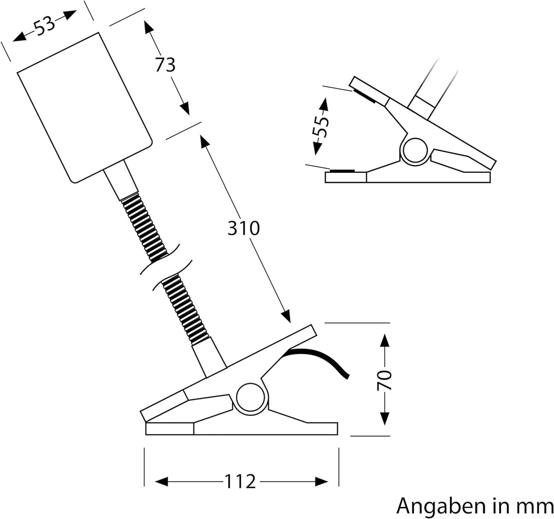 ledscom.de Klemmleuchte WAIKA mit Schwanenhals und Schalter schwarz matt, inkl. GU10 LED Lampe (warm