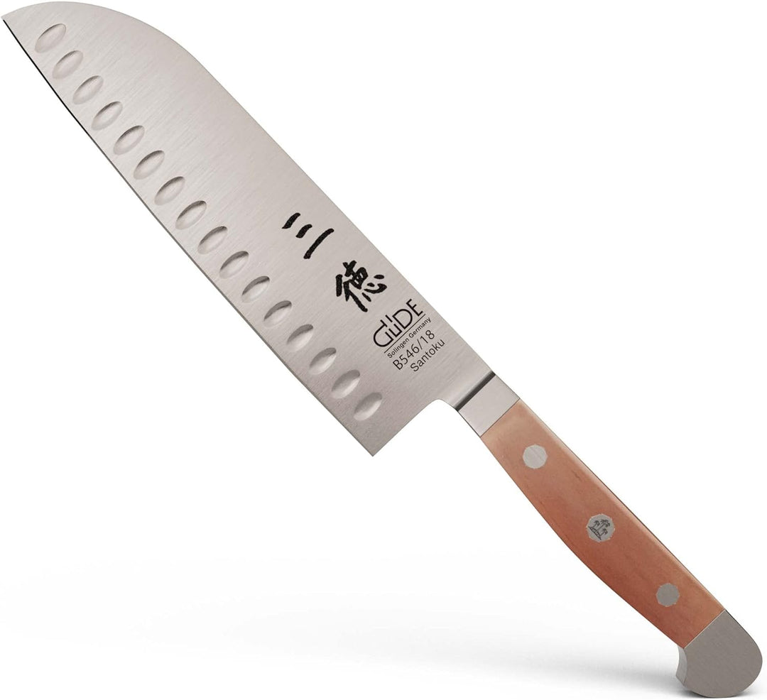 GÜDE Solingen - Santoku mit Kulle geschmiedet, 18 cm, Birnenholz, ALPHA BIRNE, Doppelkropf, Handmade
