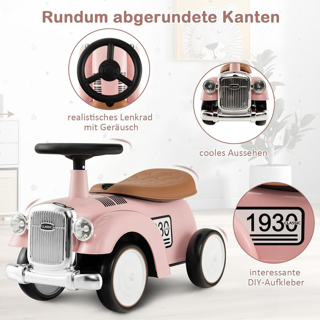 COSTWAY Rutschauto, Rutscherfahrzeug mit Stauraum & Kippschutz, Kinderfahrzeug mit Lenkrad & Sound,