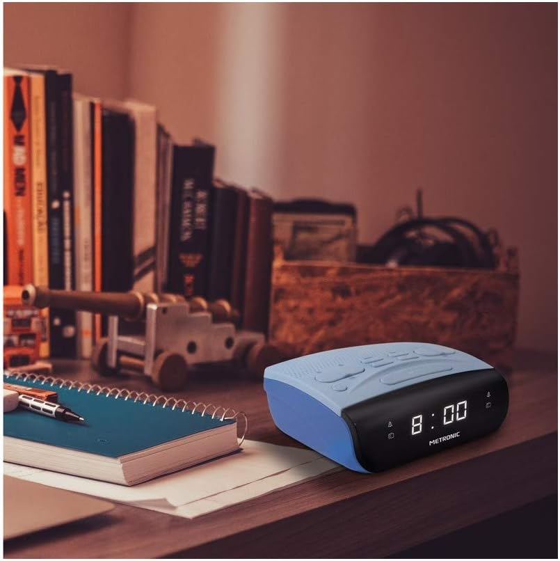 Metronic 477033 Uhrenradio - Radiowecker FM Radio Duo Colors LED Anzeige Blau/Schwarz, Blau