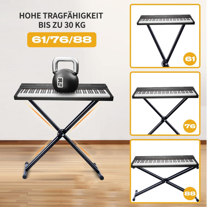 Trintion Keyboardständer Doppelstrebig Keyboard Ständer verstellbar 61 cm bis 98 cm Klappbar Zerlegb