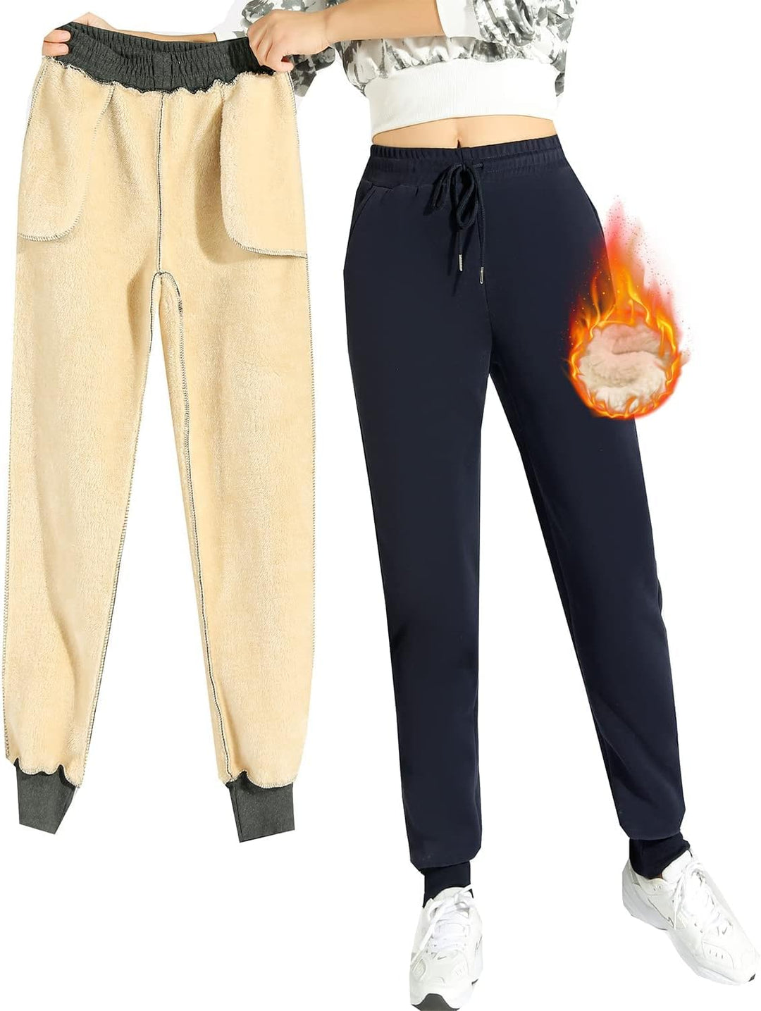 CheChury Jogginghose Damen Winter Warm Thermohose Sherpa Innenfutter Sweathose Gefüttert Sport Hosen