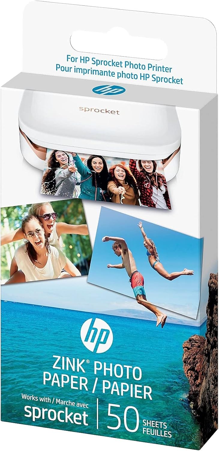 HP 2x3 "Premium Zink Fotopapier (50 Blatt), kompatibel mit tragbarem Kettenrad-Fotodrucker" 50 Blatt