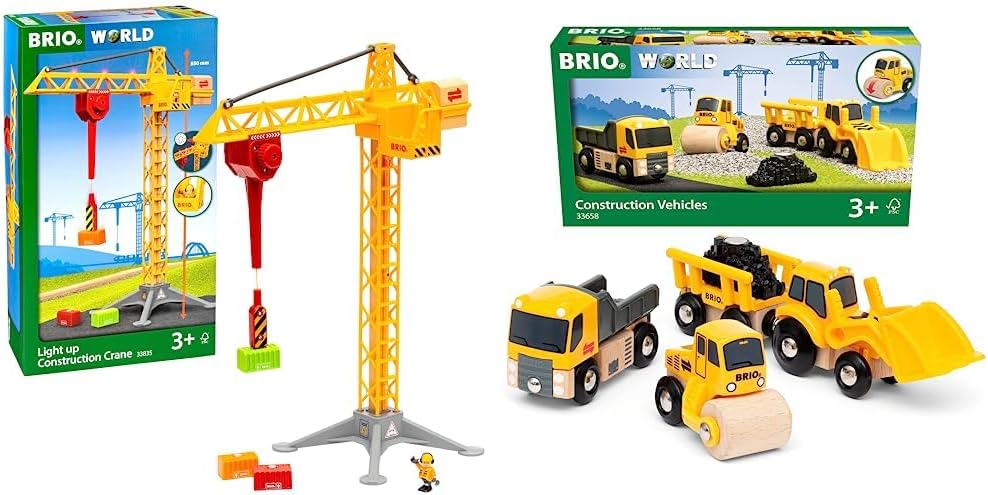BRIO World 33835 Grosser Baukran mit Licht - Zubehör für die BRIO Holzeisenbahn - Empfohlen für Kind