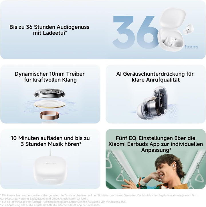 Redmi Buds 6 Play - In-Ear Kopfhörer, 36h Akkulaufzeit, 10mm Dynamik-Treiber mit 4 EQ-Einstellungen,
