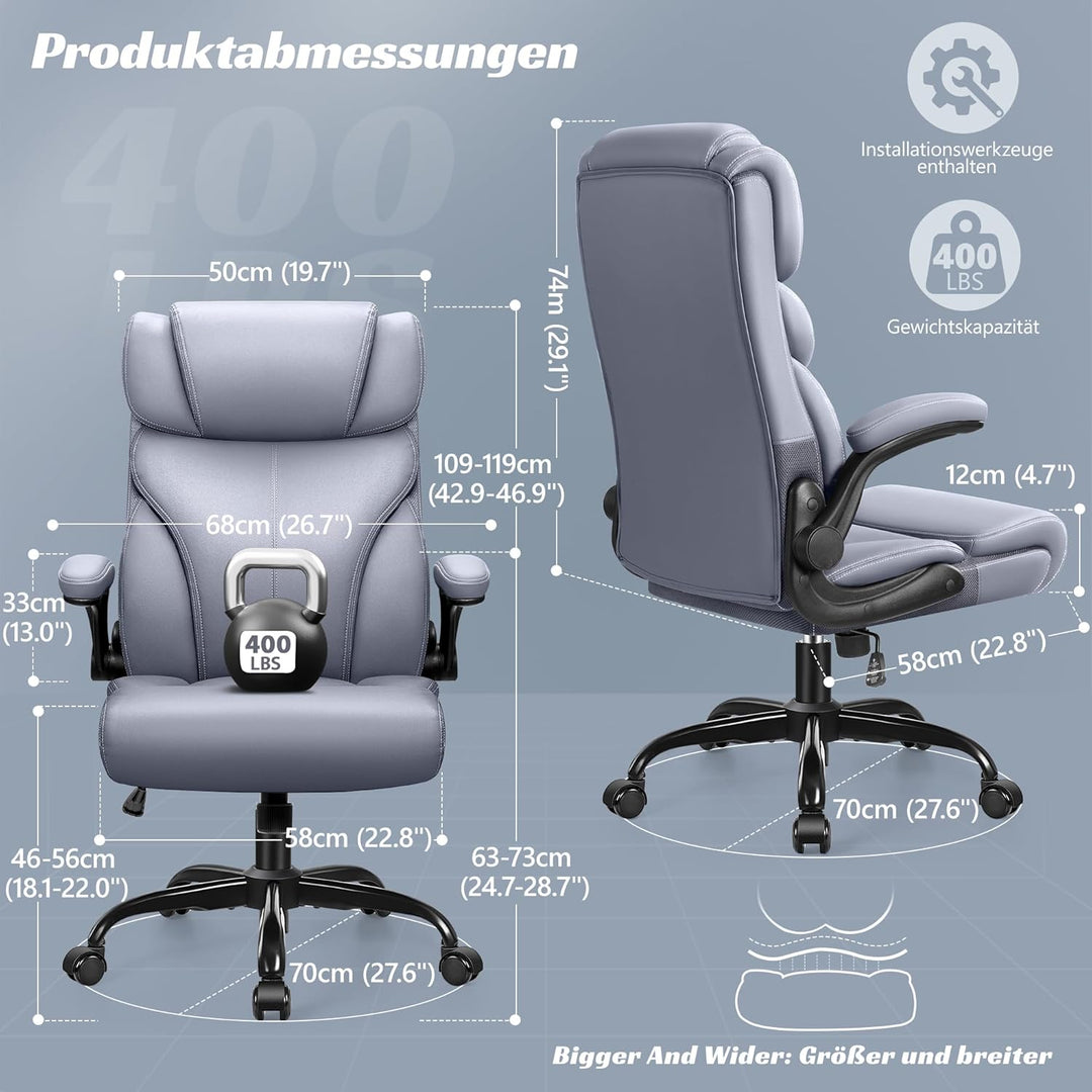 FelixKing Chefsessel, Ergonomischer Bürostuhl, Grosser und hoher Computerstuhl, Home Office Stuhl mi