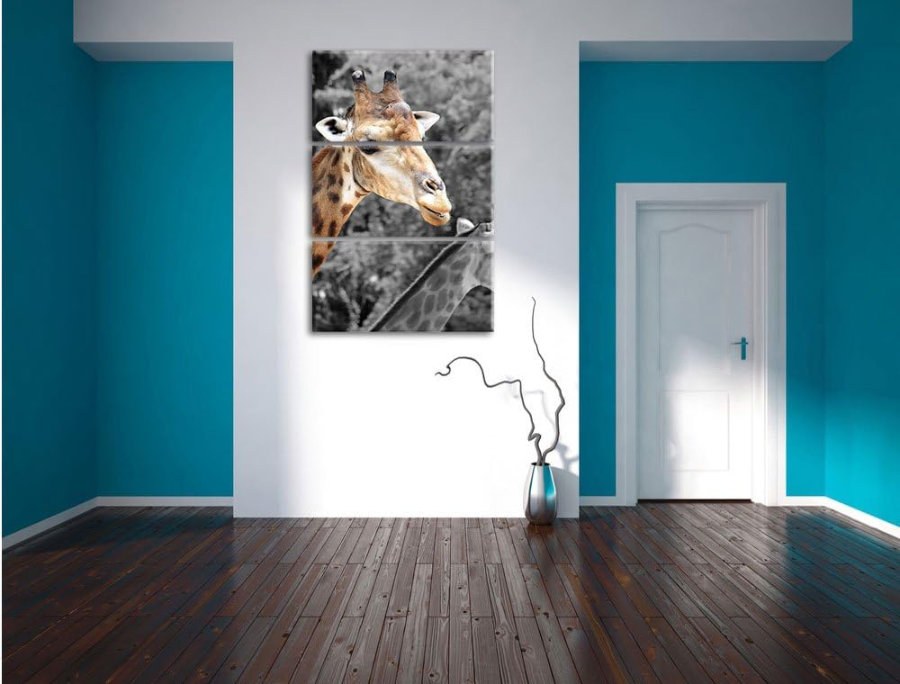 Pixxprint Zwei schöne Giraffen schwarz/weiss als Leinwandbild/Grösse: 3 Teilig (120x80) cm/Wandbild/