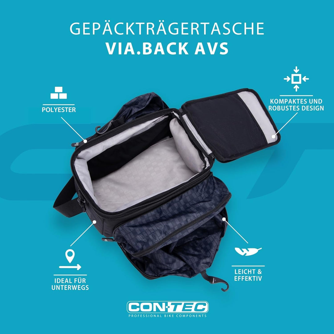 Contec Fahrrad Gepäckträgertasche Via.Back AVS, vormontierter AVS Adapter, 32 L, Schwarz