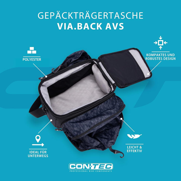 Contec Fahrrad Gepäckträgertasche Via.Back AVS, vormontierter AVS Adapter, 32 L, Schwarz