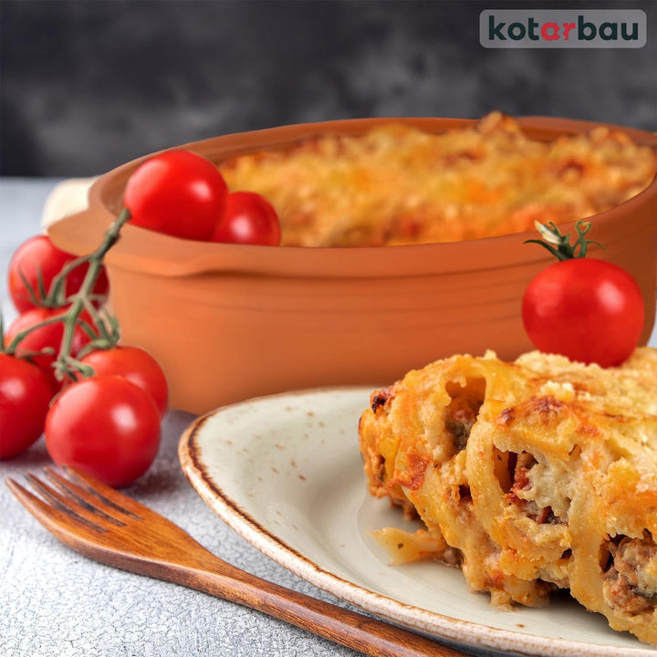 KOTARBAU® Keramik Bräter 4 L Römischer Topf Keramiktopf mit Deckel und Griffen Naturton Dampfgarer R