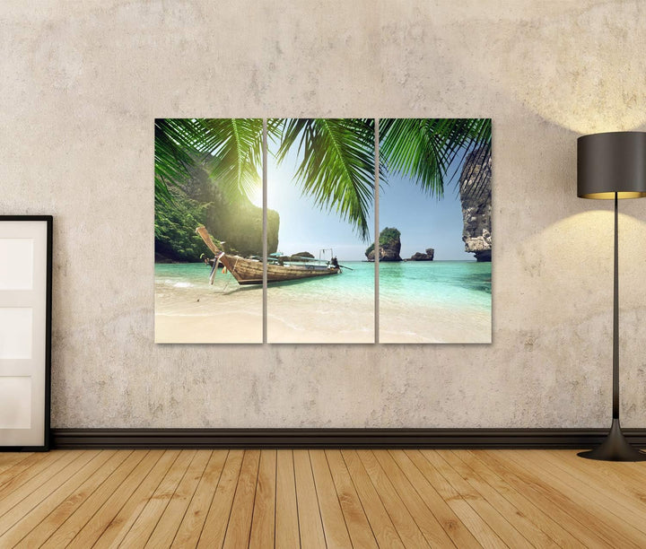 islandburner Bild auf Leinwand Boot Phi Phi Insel Thailand Bilder Wandbilder Poster Leinwand 130x80c