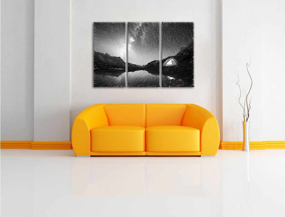 Pixxprint Zelten unter tausenden Sternen / 3-Teilig/Gesamtmass 120cm Leinwandbild bespannt auf Holzr