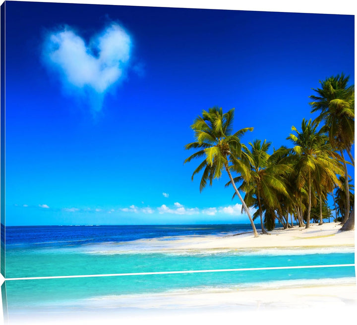 Herz aus Wolken über dem Meer Format: 100x70 auf Leinwand, XXL riesige Bilder fertig gerahmt mit Kei