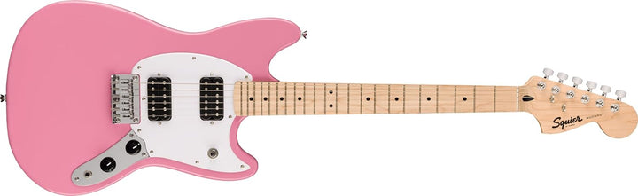 Squier by Fender Sonic Mustang® HH E-Gitarre, Griffbrett aus Ahorn, weisses Schlagbrett, Flash Pink