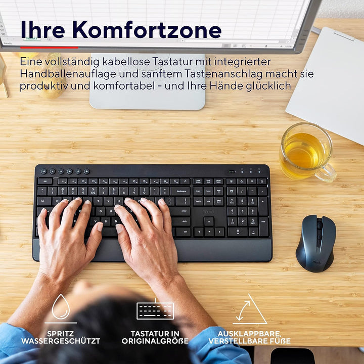 Trust Trezo Tastatur Maus Set Kabellos, Qwertz-Layout, Nachhaltiges Design, Kabellose mit Funkmaus,