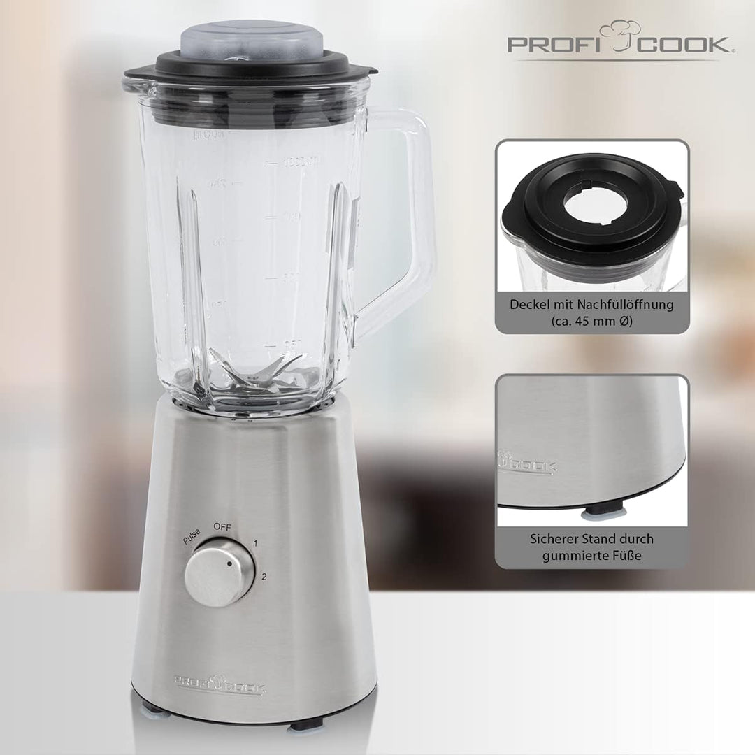 Profi Cook Standmixer PC-UM 1213 Universal-Mixer mit 4 Geschwindigkeitsstufen, massiver Glas-Behälte