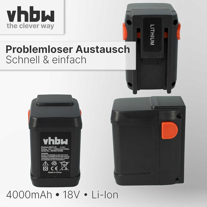 vhbw Akku 4000mAh kompatibel mit Gardena EasyCut 50-Li & Li-18/50, ErgoCut & HighCut 48-Li, AccuJet