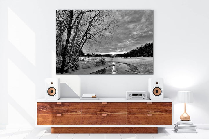 deyoli kunstvolle Winterlandschaft Format: 80x60 Effekt: Schwarz&Weiss als Leinwandbild, Motiv ferti