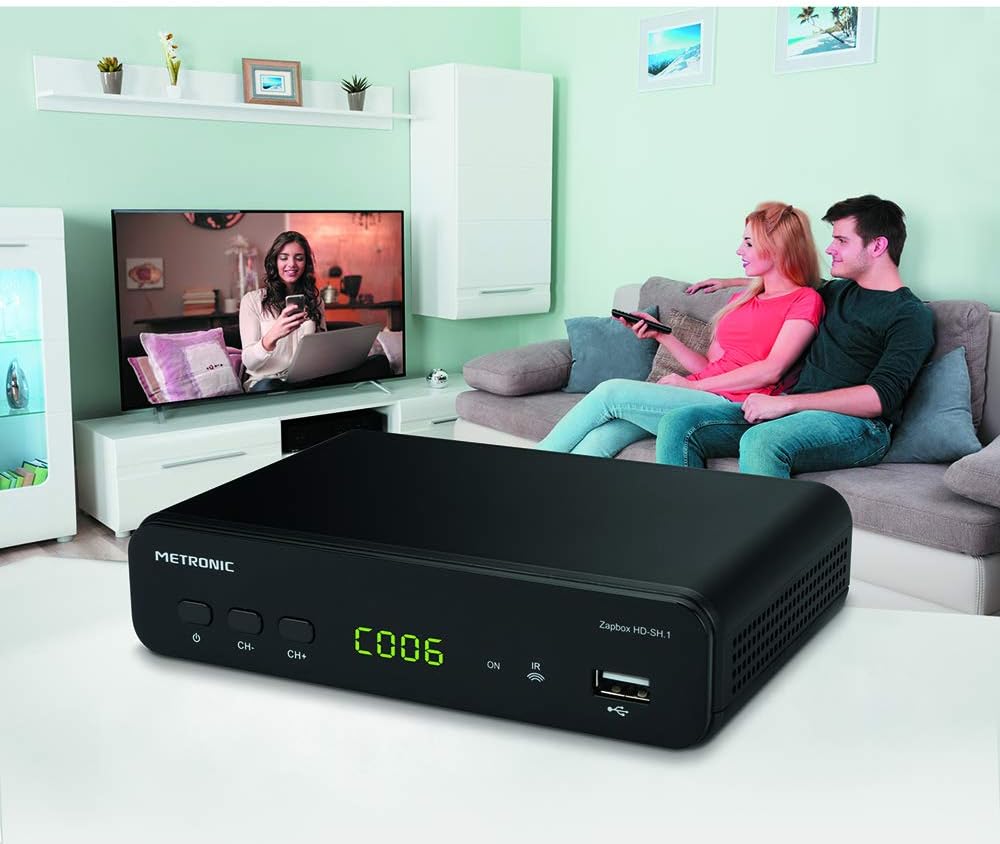 Metronic 441624 Zapbox HD-SH.1 DVB-T2 HEVC Receiver, PVR-Funktion, USB-Buchsen, HDMI, SPDIF, RJ45, F