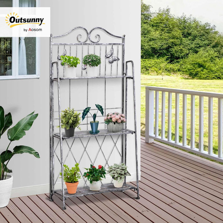 Outsunny Pflanzregal Pflanzenständer Blumenregal Blumenständer Blumentreppe Gartenregal 3 Ebenen Met