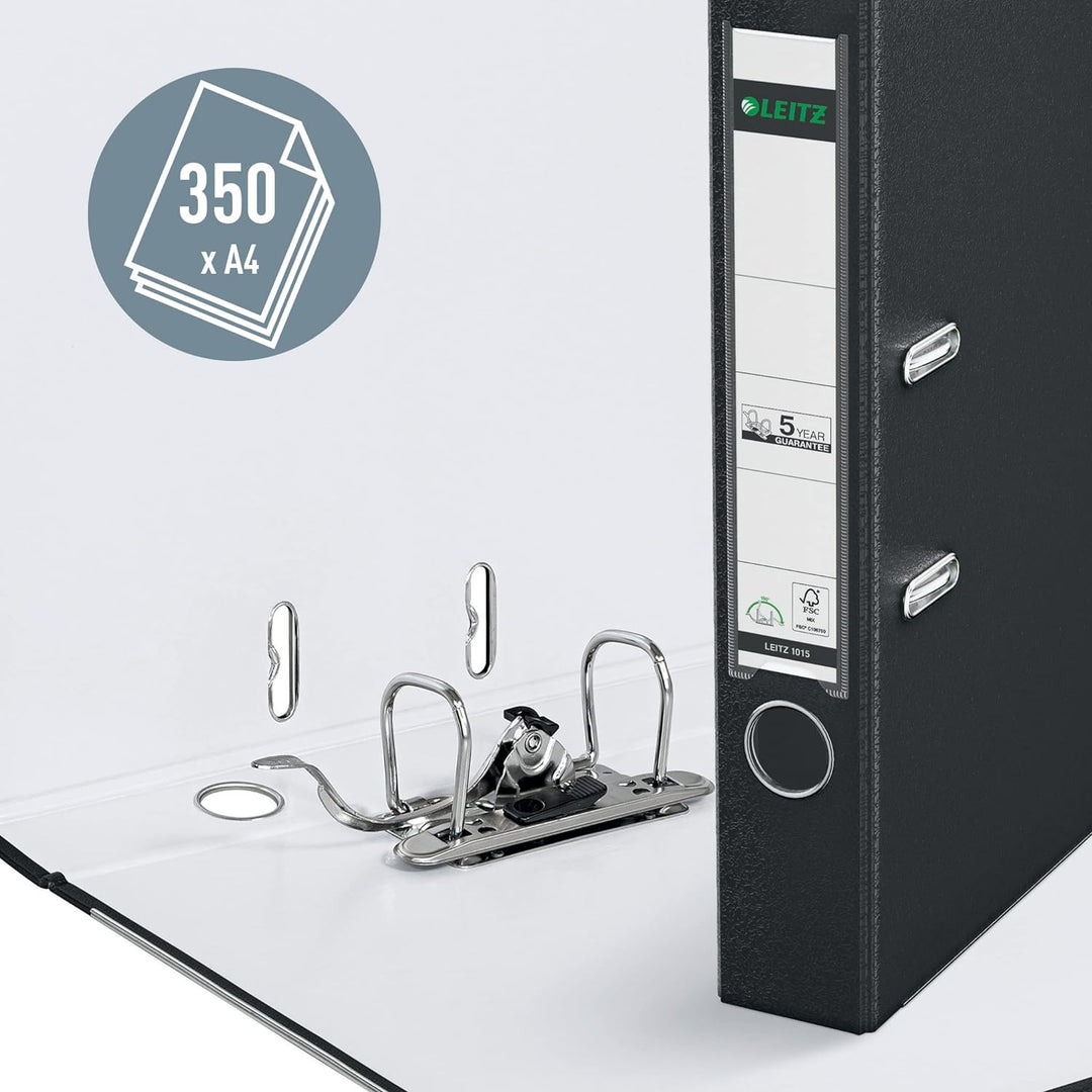 Leitz Qualitäts-Ordner 180° Plastik A4, 20er Pack, Schmal, Schwarz, 5,2 cm Rückenbreite, PP-laminier