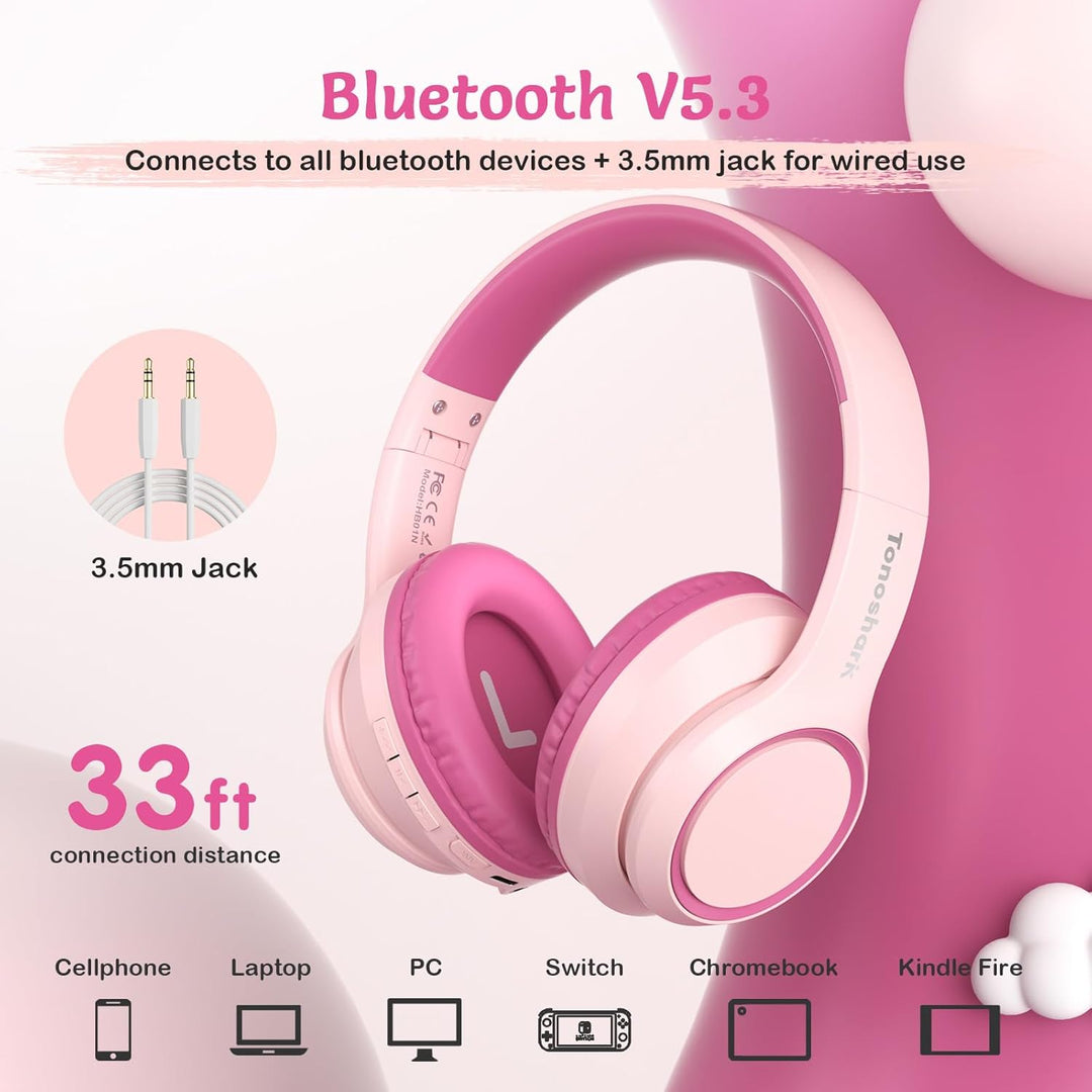TONOSHARK Noise Cancelling Kopfhoerer Kinder | 60h Spielzeit | Kopfhörer Kabellos Bluetooth Kinder,