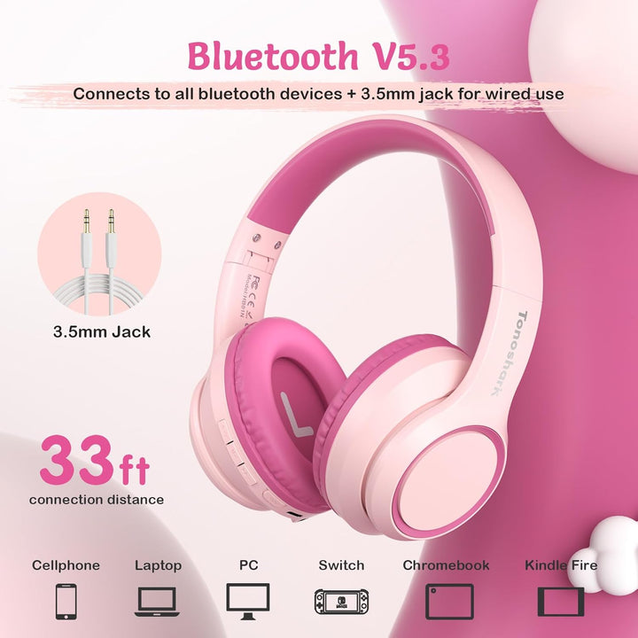 TONOSHARK Noise Cancelling Kopfhoerer Kinder | 60h Spielzeit | Kopfhörer Kabellos Bluetooth Kinder,