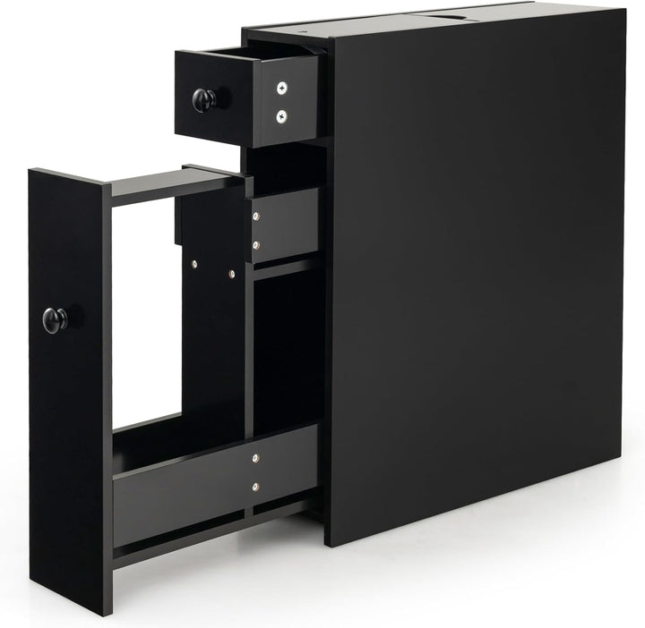 COSTWAY Nischenregal mit Schubladen, schmaler Nischenschrank aus Holz, Badschrank, Badregal, Seitens