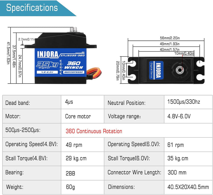 INJORA 35KG Digital Servo wasserdichte 360° Rotation 25T Servo Winde Spule für SCX10 PRO RC Raupe Au