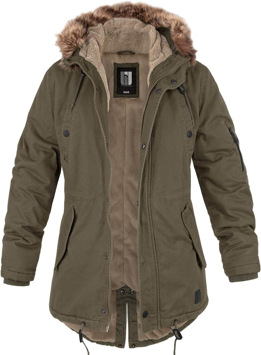 bw-online-shop Ladies Fishtail Winterparka mit Teddyfutter Parka Jacke Wintermantel XS Oliv, XS Oliv