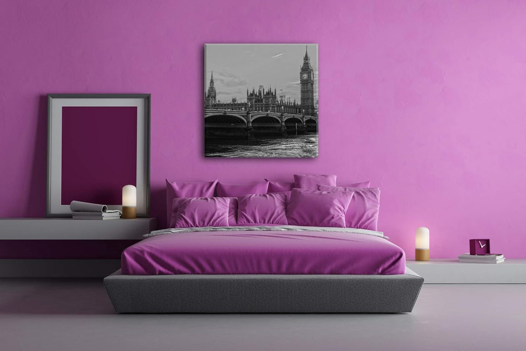 deyoli Parlament in London mit Big Ben im Format: 70x70 Effekt: Schwarz&Weiss als Leinwandbild, Moti