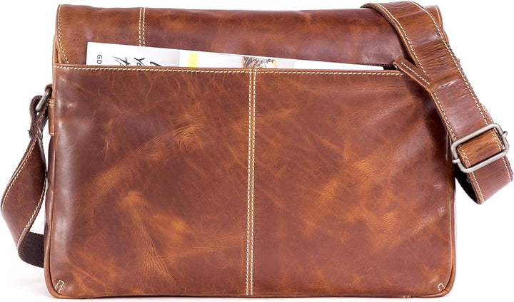 ALMADIH Leder Tasche Umhängetasche DYLAN Premium Rindsleder braun BD – Laptop Fach 15 Zoll Ledertasc