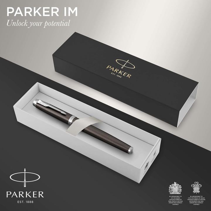 Parker IM Tintenroller , Dark Espresso , feine Spitze , Schwarz , Geschenkbox Tintenroller Dark Espr
